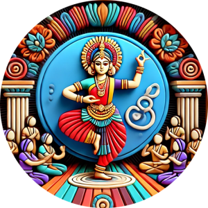 DALL·E 2024-06-19 20.20.17 - A vibrant 3D icon in a similar style to the provided images, representing teaching Bharatanatyam from a front view. The icon should feature a dynamic